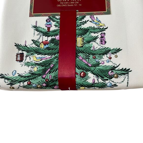 Spode Christmas Tree Tartan Holiday Tablecloth 60x144 Oblong Seats 12-14 New - Picture 6 of 16